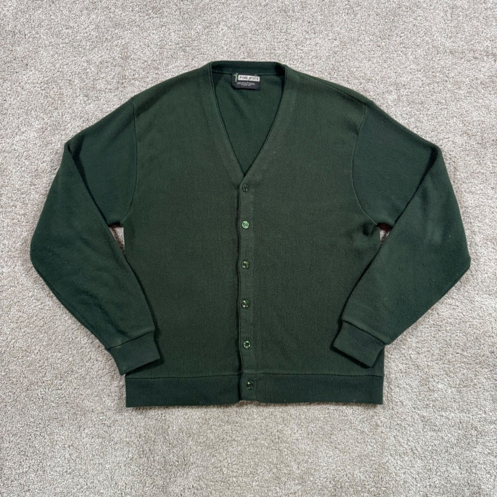 Vintage Pine State Cardigan Sweater Mens XL Green Orlon Acrylic V-Neck Golf